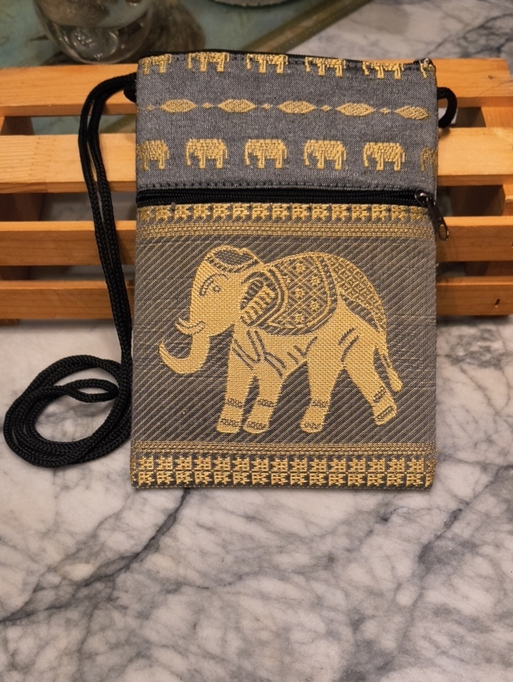 Gold Elephant Pattern Crossbody Bag -Brownish  Gray and Gold